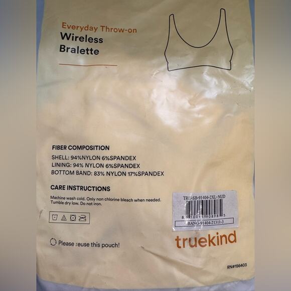 TRUEKIND Wireless Hookless Pullover Wide Strap Bralette - Size 2XL NUDE - Picture 4 of 5